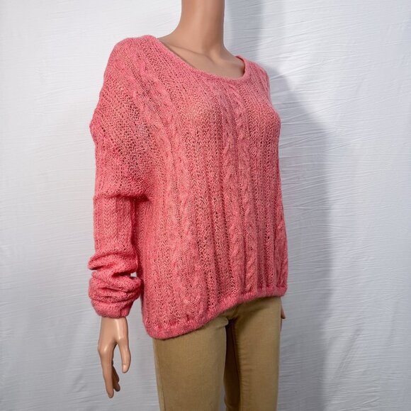 Free People Angel Soft Pink Wool Alpaca Blend Cable Knit Sweater Women’s Medium - Picture 8 of 11